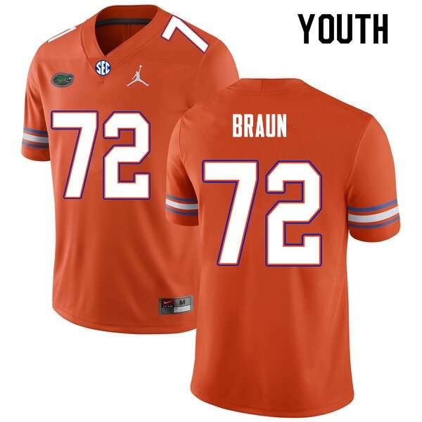 NCAA Florida Gators Josh Braun Youth #72 Nike Orange Stitched Authentic College Football Jersey CPZ6864GP